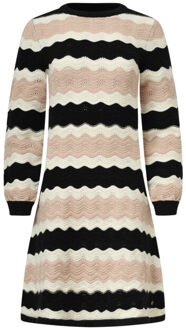 Smashed Lemon Damesgebreide jurk zand met golfpatroon pof... | Zwart