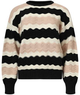 Smashed Lemon Damesgebreide top zand met golfpatroon pofm... | Zwart - XXL