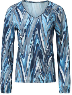 Smashed Lemon Damesgetailleerd zig zag geprint top | Blauw - 4XL