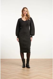 Smashed Lemon Dameslurex gebreide midi jurk | Zwart - XL