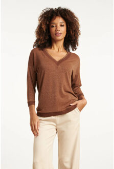 Smashed Lemon Damesmet lurex losvallende top | Bruin - XXL