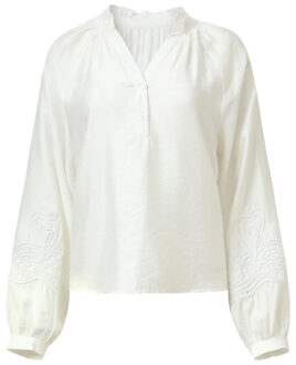 Smashed Lemon Damestop met lange mouwen hartborduursel | Ecru - 4XL