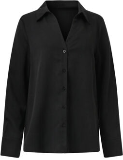 Smashed Lemon Doorknoopshirt met v hals & kraag | Zwart - XXXL