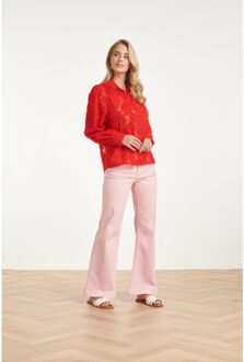 Smashed Lemon Elegante doorschijnende blouse met reliëf print | Rood - S