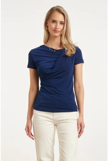 Smashed Lemon Elegante stretch top met gedrapeerde halslijn | Blauw