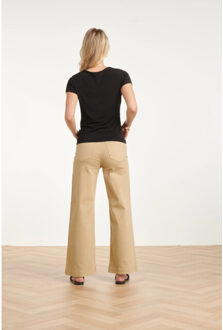 Smashed Lemon Elegante stretch top met gedrapeerde halslijn | Zwart