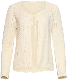 Smashed Lemon Gebreid cardigan met ajourpatroon en strikje | Ecru