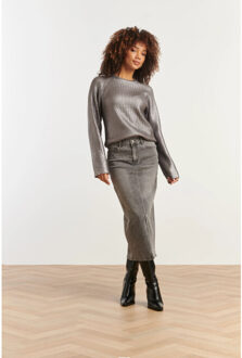 Smashed Lemon Gebreide gelakt damestop | Zilver - 4XL