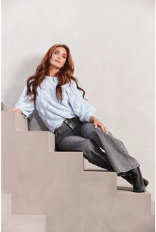 Smashed Lemon Gebreide losvallende damestrui | - maat XXXL Lichtblauw