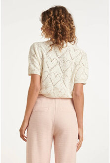 Smashed Lemon Gebreide top met hartjesprint en pailletten | Ecru