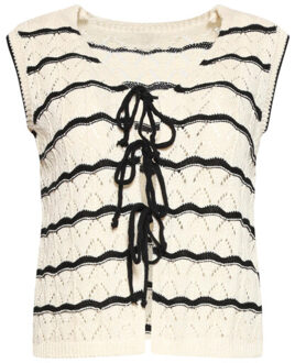 Smashed Lemon Gebreide top met trendy vetersluiting | Wit