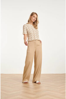 Smashed Lemon Gebreide top met zigzag print en ajourdetails | Beige - XL