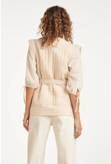 Smashed Lemon Gevoerde bodywarmer met strikceintuur | Beige - XS