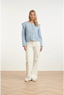 Smashed Lemon Gevoerde jasje met structuur en knoopsluiting | Indigoblauw - XL