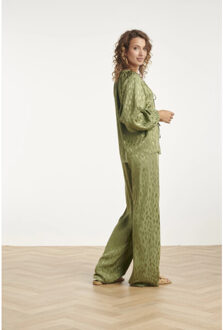 Smashed Lemon Glinsterende wide-leg pantalon met dieren print in olijfgroen | Bruin/groen