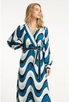 Smashed Lemon Golvende print maxi jurk in zwart en blauw | - S