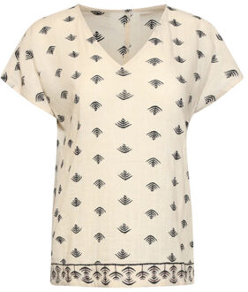 Smashed Lemon Grafische aztec geborduurde v-hals top met korte mouwen en | Wit - XXXL