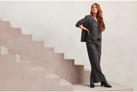 Smashed Lemon Grijs en wit pinstriped blazer | - maat L