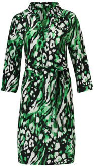 Smashed Lemon Groen en zwart dierenprint jurk met v-hals en kraag | - maat XL