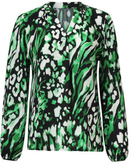 Smashed Lemon Groen en zwart dierenprint top met v-hals | - maat M
