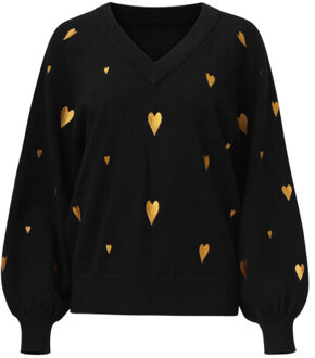 Smashed Lemon Haartjes knit top zwart met goud |