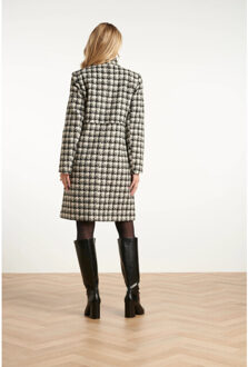 Smashed Lemon Houndstooth jas met hoge hals in zwart en off-white | - S