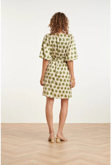Smashed Lemon Jurk met abstracte groene dieren print en ceintuur | Bruin/groen - XXL