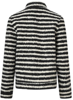 Smashed Lemon Korte bouclé jas met zwart en off-white strepen | - XS