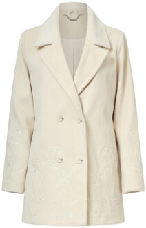 Smashed Lemon Korte double breasted jas met bloemenborduursel in off-white | Ecru - S