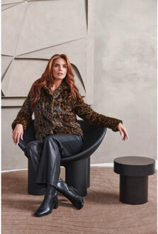 Smashed Lemon Korte jas van imitatiebont met dierenprint bruin en zwart | - maat S