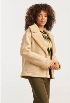 Smashed Lemon Korte lammy jas met reverskraag | - maat XXXL Beige