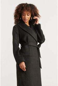 Smashed Lemon Lange uni jas met ceintuur | Zwart - XL