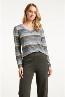 Smashed Lemon Lichtblauw en grijze top met zig-zag print | - maat L