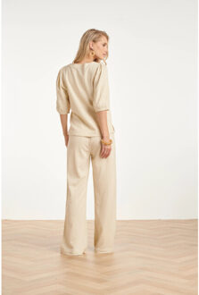 Smashed Lemon Linnen look wide leg broek in crème beige | Ecru - S