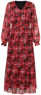 Smashed Lemon Lippenprint chiffon maxi jurk in rood en zwart | - XXXL