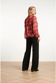 Smashed Lemon Lippenprint chiffon top in rood en zwart | - XXXL