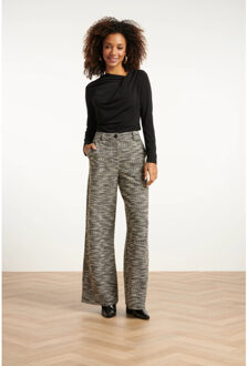 Smashed Lemon Losvallende zwart wit broek met wijde pijpen en tweedlook stof |