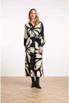 Smashed Lemon Maxi jurk met graffische bloemenprint in zwart en off-white | - maat XXXL