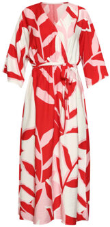 Smashed Lemon Maxi-jurk met rood en roze botanische print | - 4XL