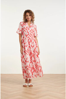 Smashed Lemon Maxi-jurk met zigzag aztec print in roze en wit | Rood - XS