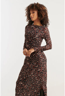 Smashed Lemon Mesh midi jurk met cheetahprint in bruin en zwart | - maat XXL