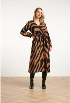 Smashed Lemon Midi dierenprint jurk met ceintuur in bruin en zwart | - XS