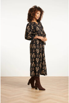 Smashed Lemon Ornament geprint maxi jurk in zwart en camel | - maat L