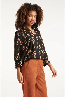 Smashed Lemon Ornament geprint top in zwart en camel | - M