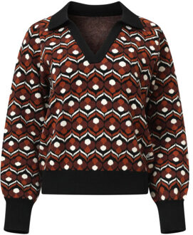 Smashed Lemon Retro gebreide top in bruin en zwart met v-hals en kraag | - XL