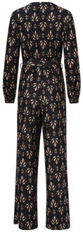 Smashed Lemon Stretchstof ornament geprint jumpsuit in zwart en camel | - 4XL