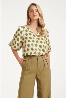 Smashed Lemon Top met groene abstracte dieren print en wijde mouwen | Bruin/groen - XXXL