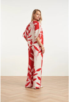 Smashed Lemon Top met wijde mouwen en botanische print | Rood - XL
