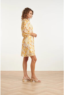 Smashed Lemon Tuniek jurk met gele zigzag aztec print en ceintuur | Veelkleurig - XXL