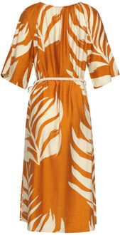 Smashed Lemon Tuniek jurk met tropische blad print in oker geel | - XL